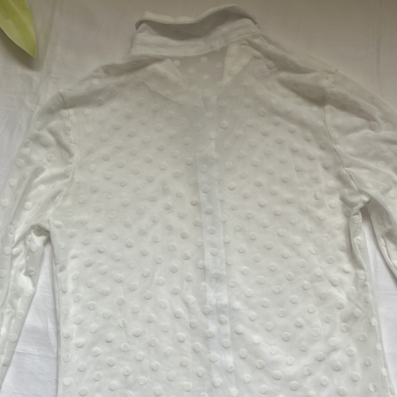 🌟BUTTON Down Shirt Polka Dots Sheer See Through Long Sleeve Blouse🌟 - Picture 8 of 8
